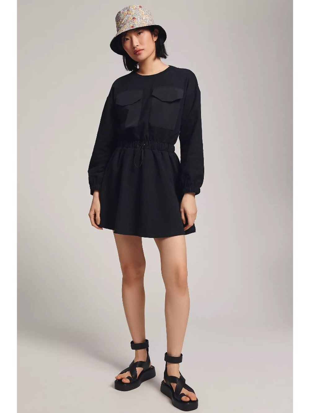 Anthropologie Daily Practice Black Utility Patch Pocket Mini Dress